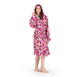 NINE WEST - Olivia Square Printed Velour Hooded Robe - 100% Turkish Cotton - Classic Turkish Towels