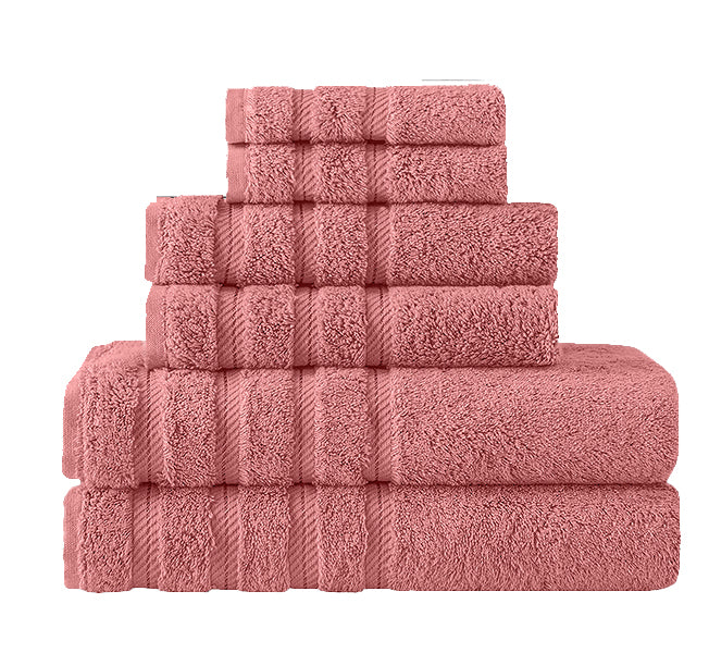 PRO161121-LUBBOCKTHEFINESTUSCOTTONTOWELCOLLECTIONSETOF6-CORAL.jpg?v=1681157700 Towels Beyond Luxury 6 Piece Towel Set - 100% USA Cotton, Very Soft and Super Absorbent Bath Towels, Hand Towels, and Washcloths - Classic Turkish Towels